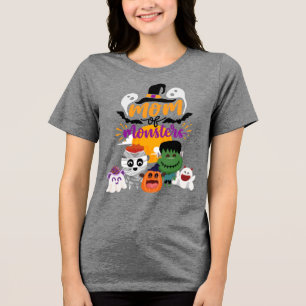 Halloween Mom of Monsters T-Shirt Tri-Blend Shirt