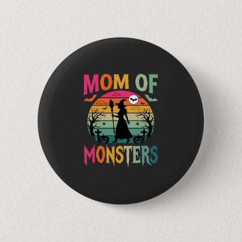 Halloween Mom of Monsters Witch Sunset Button