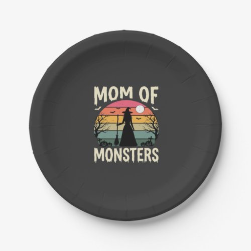 Halloween Mom Of Monsters Witch Sunset Paper Plates