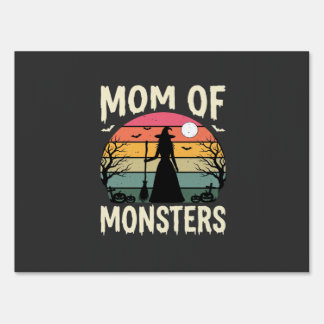 Halloween Mom Of Monsters Witch Sunset Sign