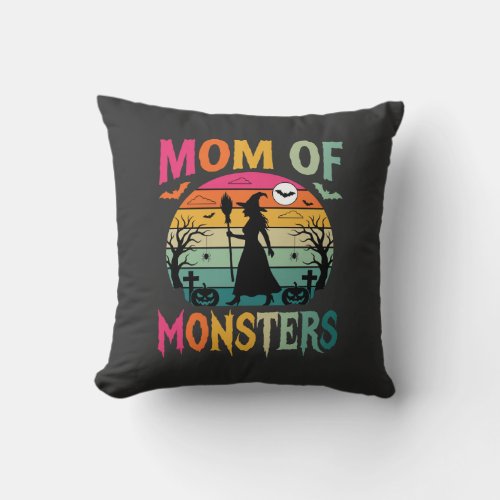 Halloween Mom of Monsters Witch Sunset Throw Pillow