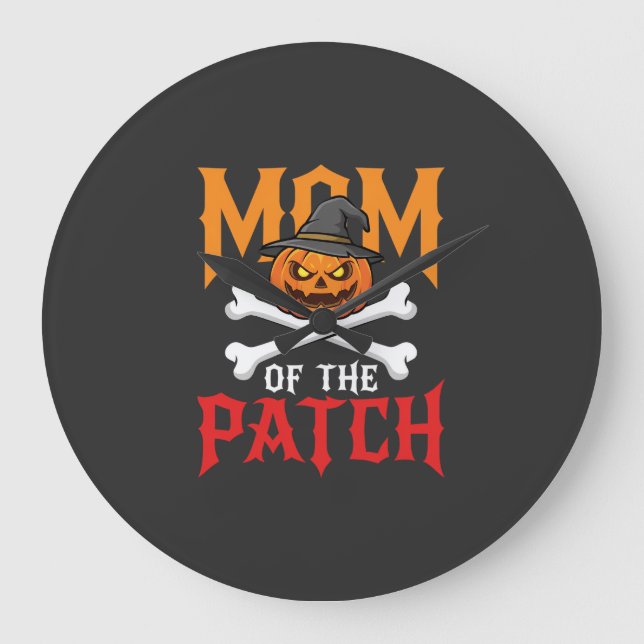 Halloween Mom of the Patch Pumpkin Witch Large Clock (Front)