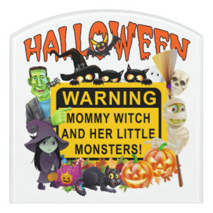 Halloween, Mommy Witch And Little Monsters Door Sign