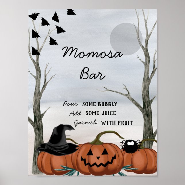Halloween Momosa Bar Sign, Halloween Baby Shower Poster (Front)