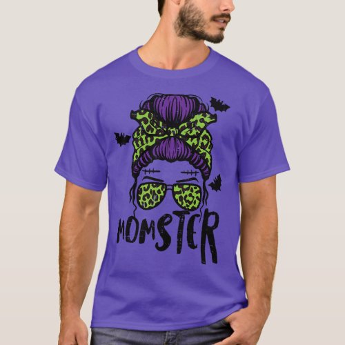 Halloween Momster Messy Bun Monster Mom Costume Mo T_Shirt