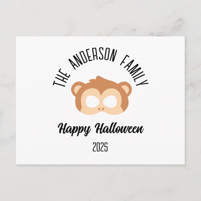 Halloween Monkey Mask Masquerade Costume Postcard (Front)