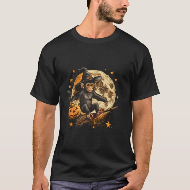 Halloween Monkey Pumpkin Autumn Scary Party Spider T-Shirt (Front)