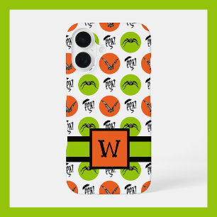 Halloween Monogram Pattern Bats, Spiders, & “Eek!” iPhone 16 Case