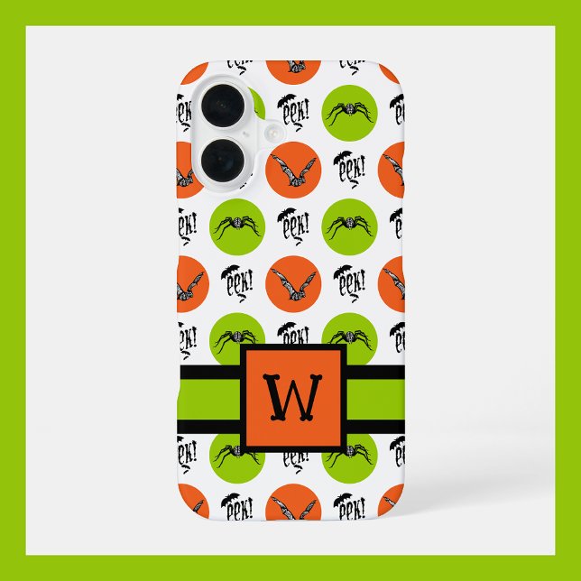 Halloween Monogram Pattern Bats, Spiders, & “Eek!” iPhone Case (Creator Uploaded)