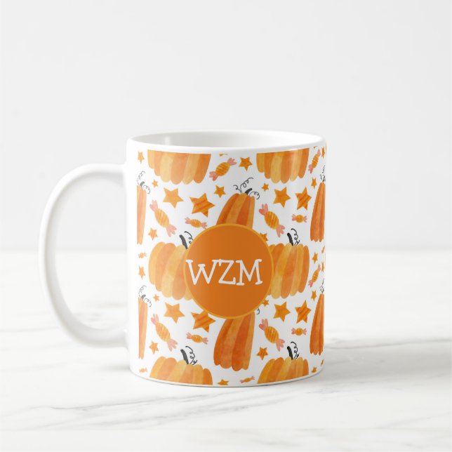 Halloween Monogram Pumpkin Coffee Mug  (Left)