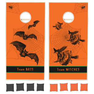 Halloween Monogram Witches Bats Spiders Spooky Fun Cornhole Set
