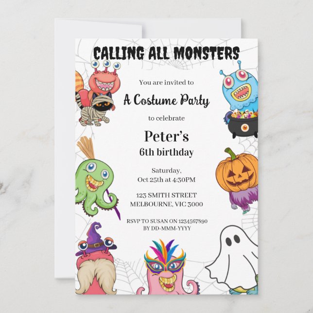 Halloween Monster Birthday Costume Party Invitation (Front)