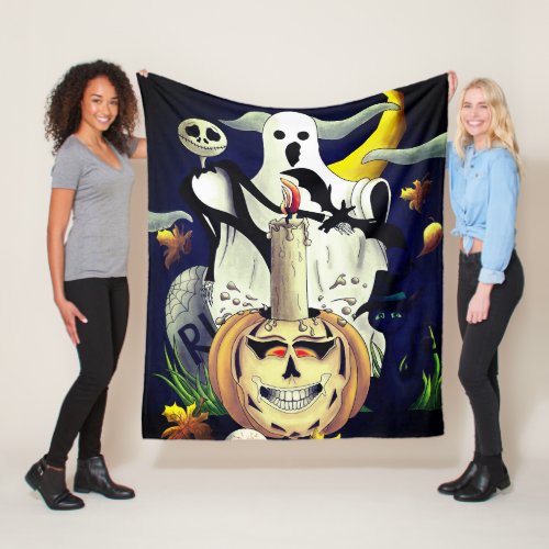 Halloween Monster Characters  Pumpkin Fleece Blanket