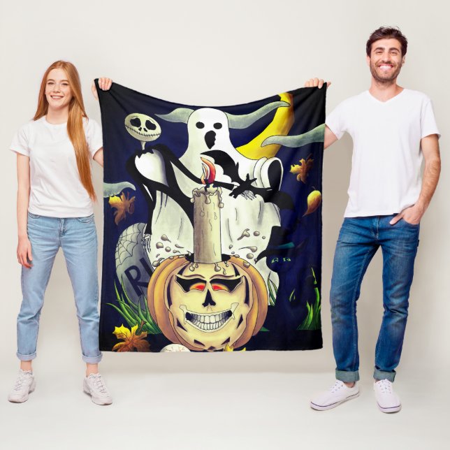 Halloween Monster Characters & Pumpkin Fleece Blanket (In Situ)