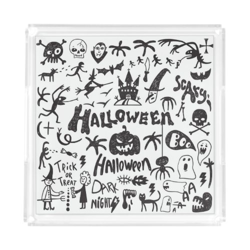Halloween Monster Doodles Fun Acrylic Tray