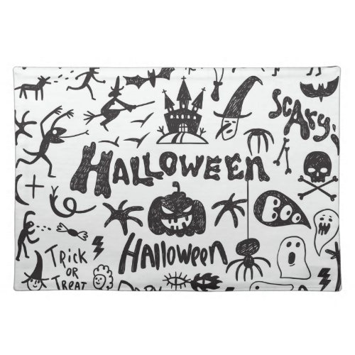 Halloween Monster Doodles Fun Cloth Placemat