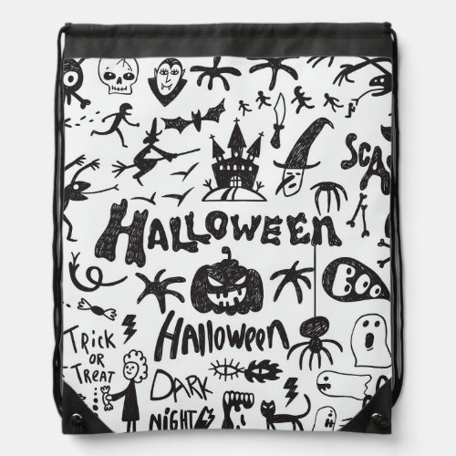Halloween Monster Doodles Fun Drawstring Bag
