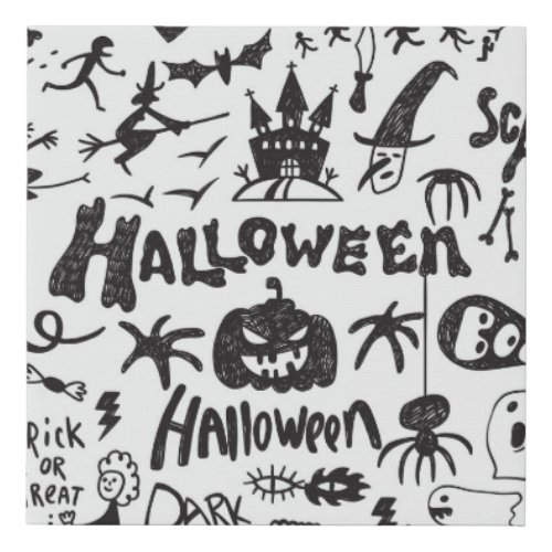 Halloween Monster Doodles Fun Faux Canvas Print