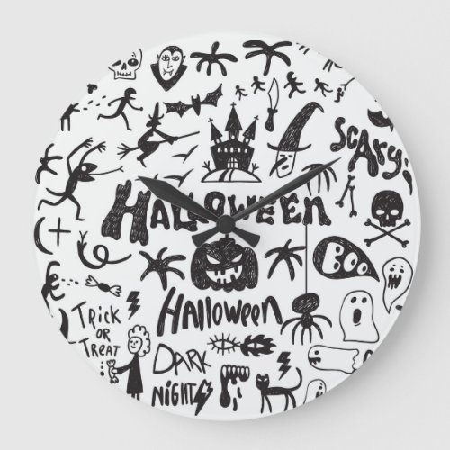 Halloween Monster Doodles Fun Large Clock