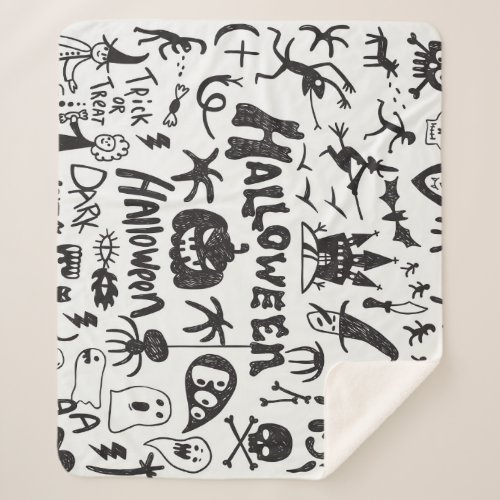 Halloween Monster Doodles Fun Sherpa Blanket