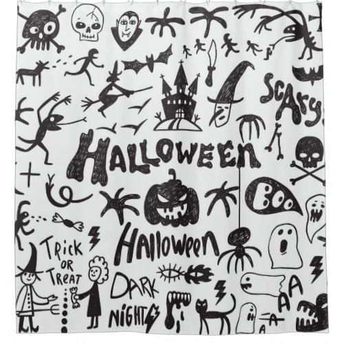 Halloween Monster Doodles Fun Shower Curtain