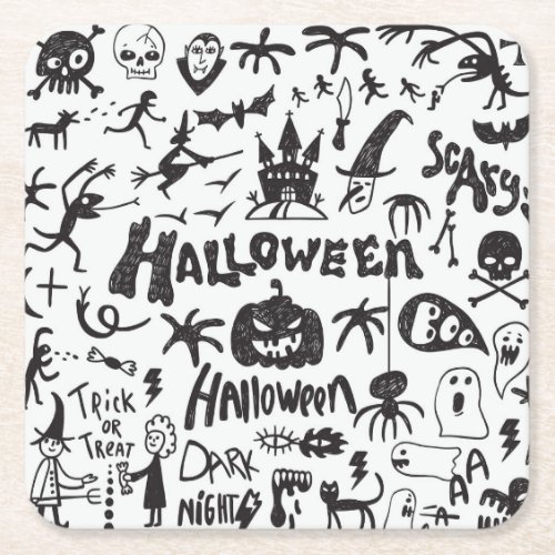 Halloween Monster Doodles Fun Square Paper Coaster