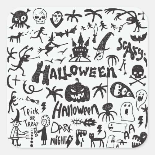 Halloween Monster Doodles Fun Square Sticker