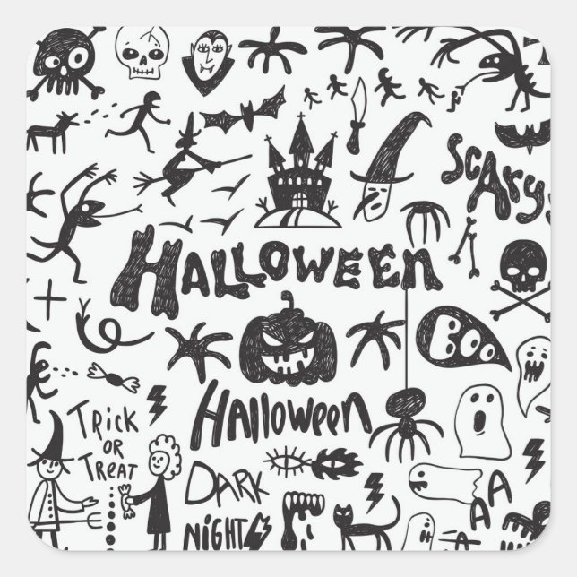 Halloween Monster Doodles Fun Square Sticker (Front)