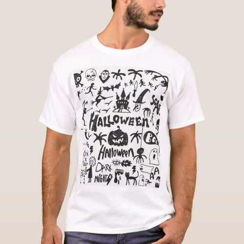 Halloween Monster Doodles Fun T_Shirt