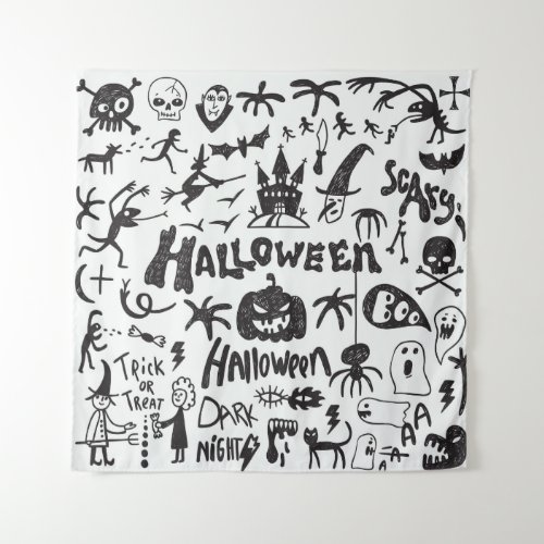 Halloween Monster Doodles Fun Tapestry