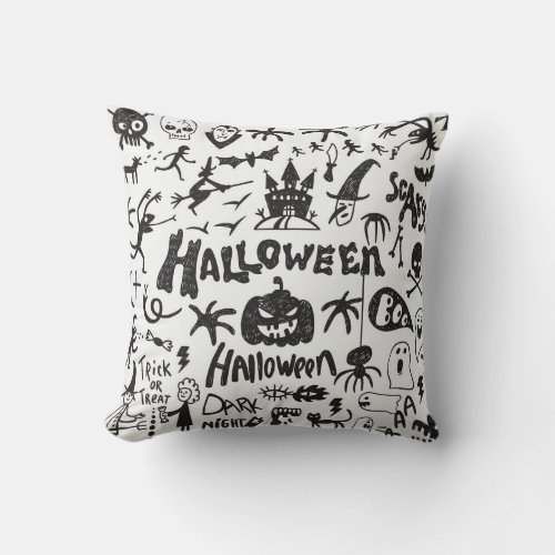 Halloween Monster Doodles Fun Throw Pillow
