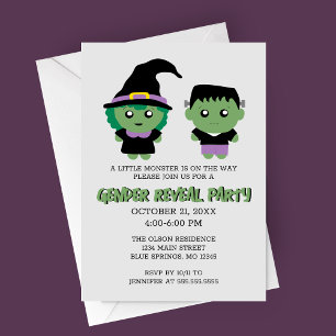 Halloween Monster Gender Reveal Party Invitation