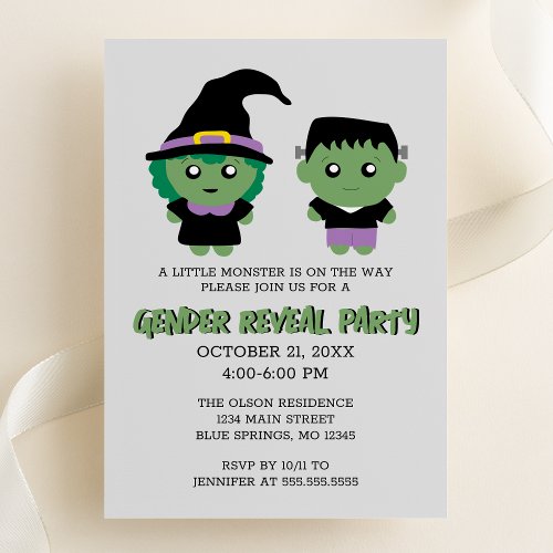 Halloween Monster Gender Reveal Party Invitation