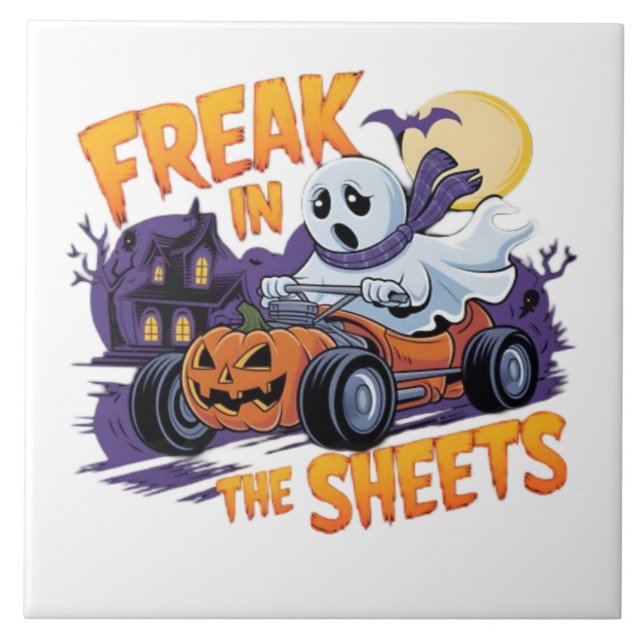 HALLOWEEN MONSTER IN THE BED SHEET CERAMIC TILE (Front)