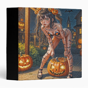 Halloween Monster Jack-o-Lantern & Bat Vixen Girl 3 Ring Binder
