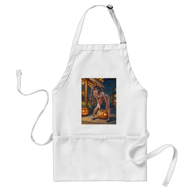 Halloween Monster Jack-o-Lantern & Bat Vixen Girl Adult Apron (Front)