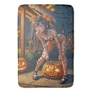 Halloween Monster Jack-o-Lantern & Bat Vixen Girl Bath Mat