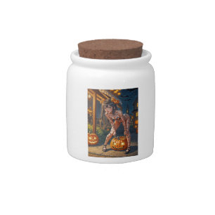 Halloween Monster Jack-o-Lantern & Bat Vixen Girl Candy Jar