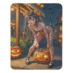 Halloween Monster Jack-o-Lantern & Bat Vixen Girl Door Sign