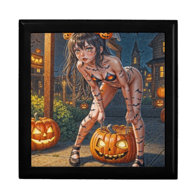 Halloween Monster Jack-o-Lantern & Bat Vixen Girl Gift Box (Front)