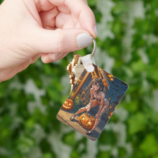 Halloween Monster Jack-o-Lantern & Bat Vixen Girl Keychain