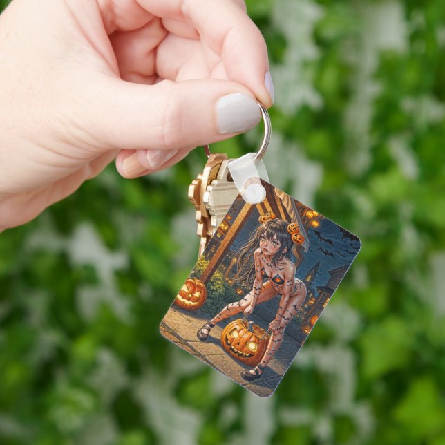 Halloween Monster Jack-o-Lantern & Bat Vixen Girl Keychain (Hand)