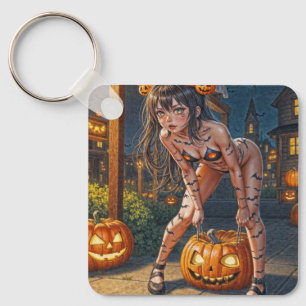 Halloween Monster Jack-o-Lantern & Bat Vixen Girl Keychain