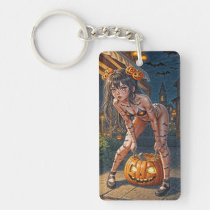 Halloween Monster Jack-o-Lantern & Bat Vixen Girl Keychain