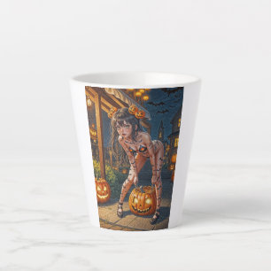 Halloween Monster Jack-o-Lantern & Bat Vixen Girl Latte Mug