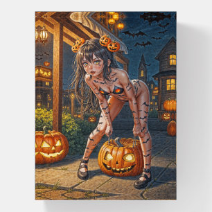 Halloween Monster Jack-o-Lantern & Bat Vixen Girl Paperweight