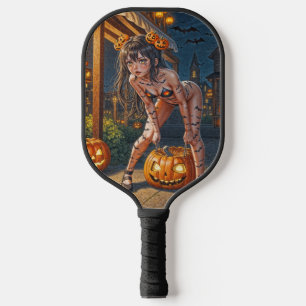 Halloween Monster Jack-o-Lantern & Bat Vixen Girl Pickleball Paddle