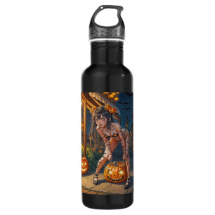 Halloween Monster Jack-o-Lantern & Bat Vixen Girl Stainless Steel Water Bottle