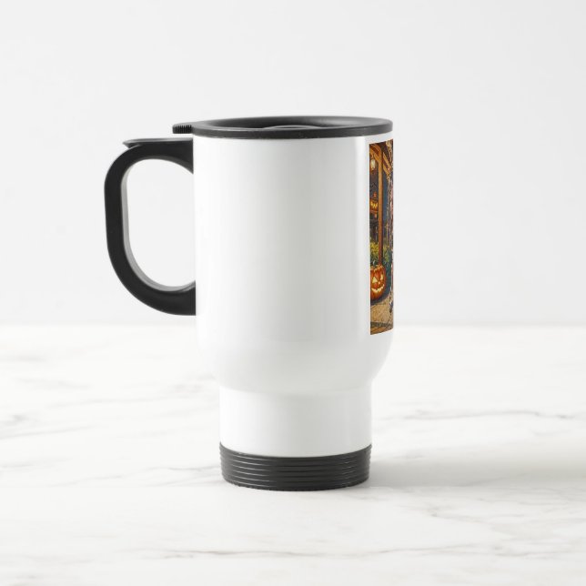 Halloween Monster Jack-o-Lantern & Bat Vixen Girl Travel Mug (Left)