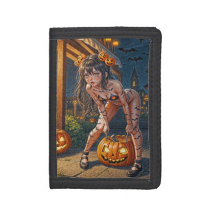 Halloween Monster Jack-o-Lantern & Bat Vixen Girl Tri-fold Wallet